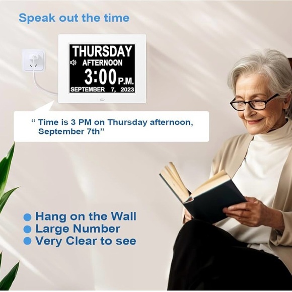 Digital Calendar Day Clock Lrg Screen Multiple Alarms Great Reminders Wall/Desk - Picture 5 of 6